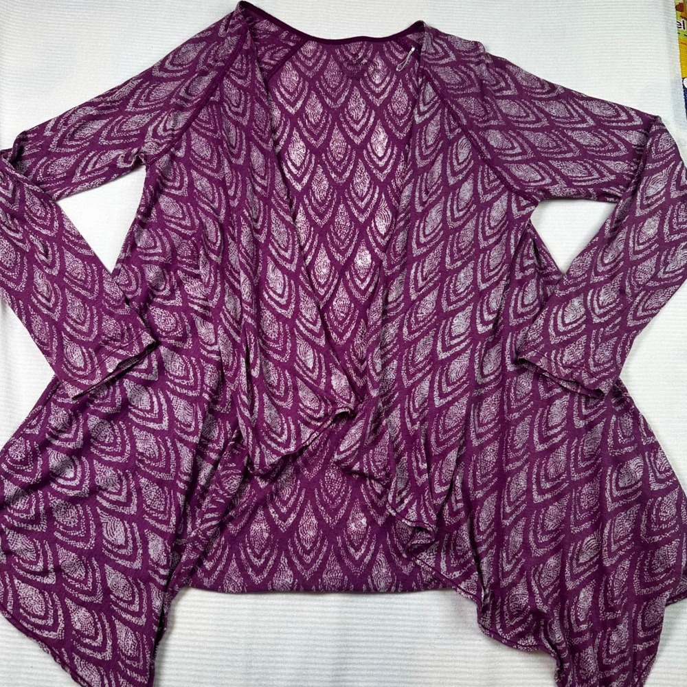 Prana Purple Bohemian Draped Waterfall‎ Open Front Cardigan Sweater Women's Sz M